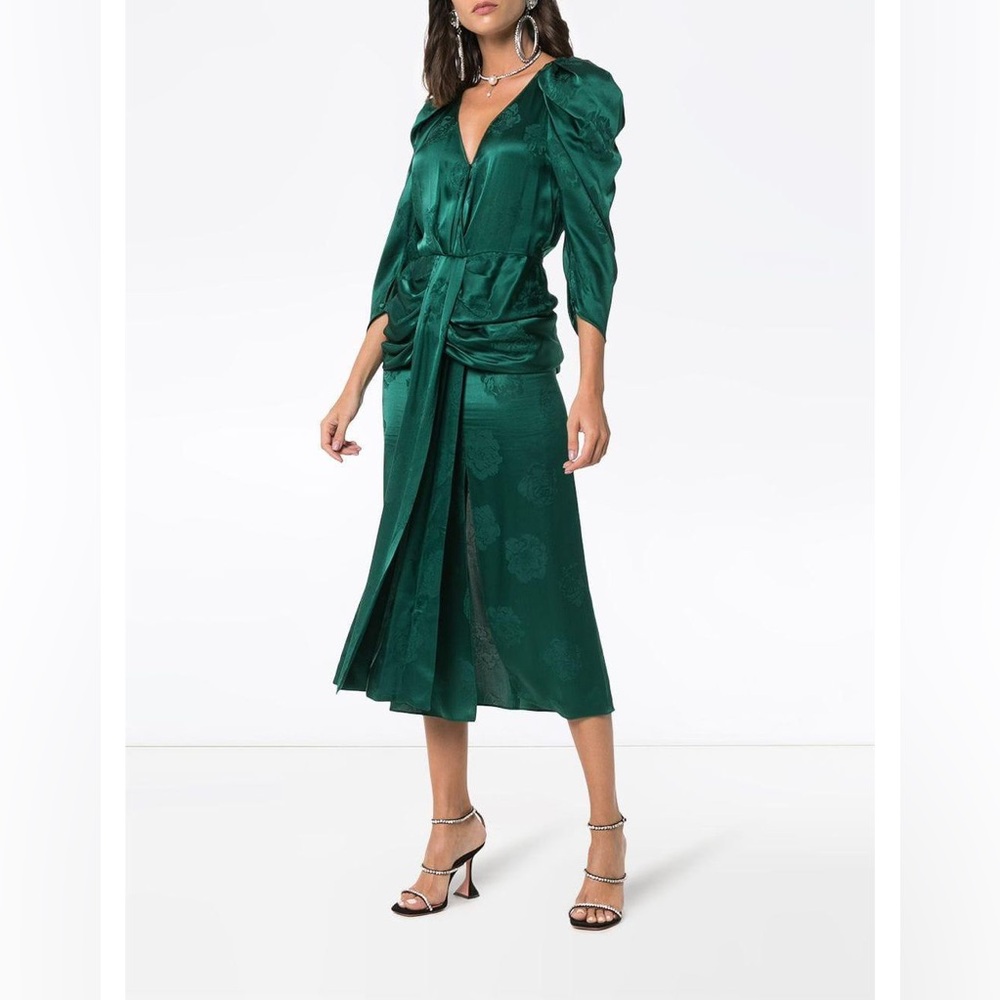 MAGDA BUTRYM Ruched Silk Jacquard Midi Dress In Green Size 38/US6 $2,150.00